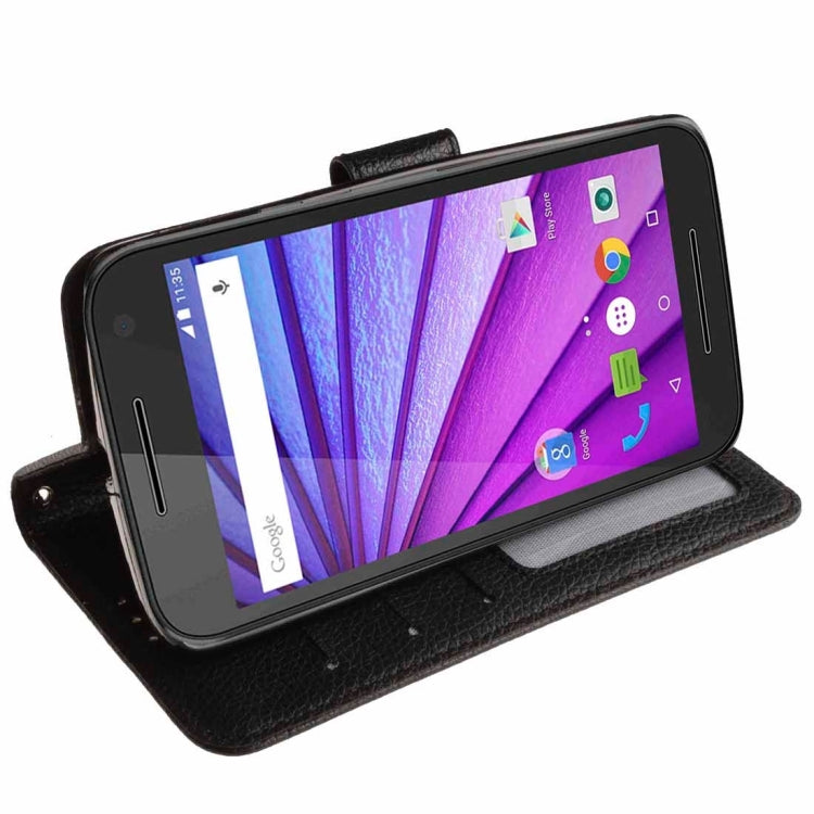 For Motorola Moto G (3rd Gen.) Litchi Texture Horizontal Flip Leather Case with Holder & Card Slots & Wallet & Photo Frame & Lanyard
