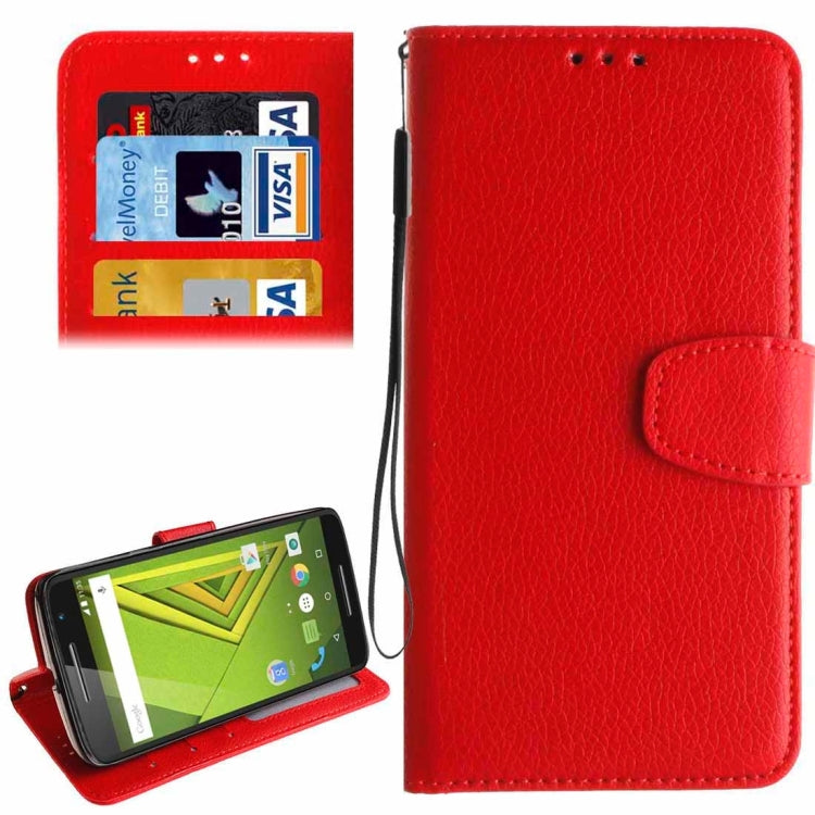 For Motorola Moto X Play Litchi Texture Horizontal Flip Leather Case with Holder & Card Slots & Wallet & Photo Frame & Lanyard