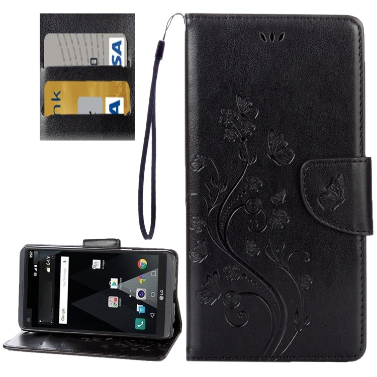 For LG V20 Butterflies Love Flowers Embossing Horizontal Flip Leather Case with Holder & Card Slots & Wallet & Lanyard