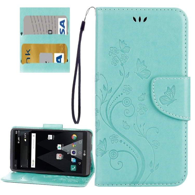 For LG V20 Butterflies Love Flowers Embossing Horizontal Flip Leather Case with Holder & Card Slots & Wallet & Lanyard