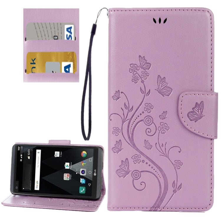 For LG V20 Butterflies Love Flowers Embossing Horizontal Flip Leather Case with Holder & Card Slots & Wallet & Lanyard