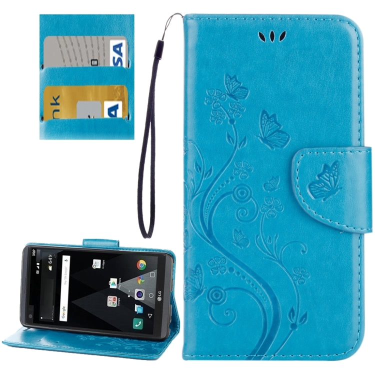 For LG V20 Butterflies Love Flowers Embossing Horizontal Flip Leather Case with Holder & Card Slots & Wallet & Lanyard