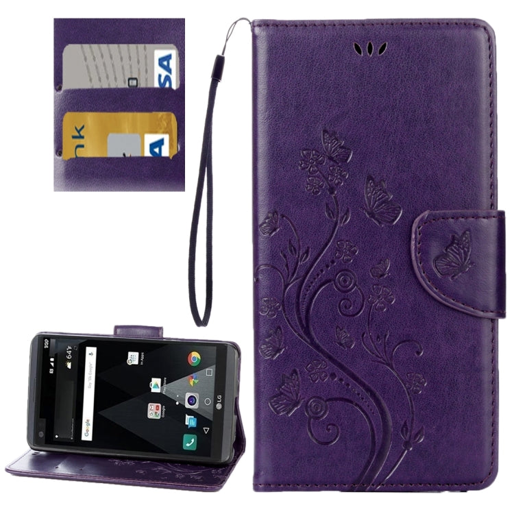 For LG V20 Butterflies Love Flowers Embossing Horizontal Flip Leather Case with Holder & Card Slots & Wallet & Lanyard