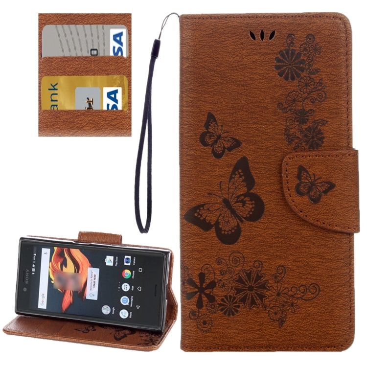 For Sony Xperia X Compact Butterflies Embossing Horizontal Flip Leather Case with Holder & Card Slots & Wallet & Lanyard