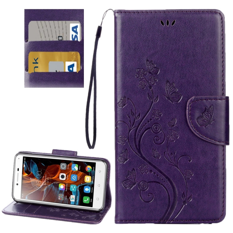 For Lenovo Vibe K5 Butterflies Love Flowers Embossing Horizontal Flip Leather Case with Holder & Card Slots & Wallet & Lanyard