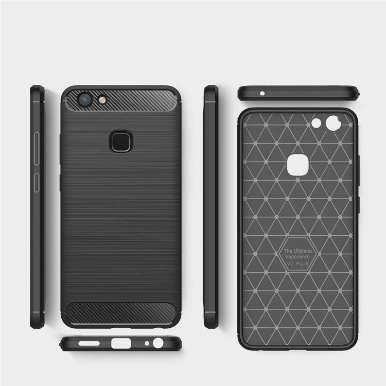 For Vivo  V7 Plus Brushed Carbon Fiber Texture TPU Shockproof Anti-slip Soft Protective Back Cover Case