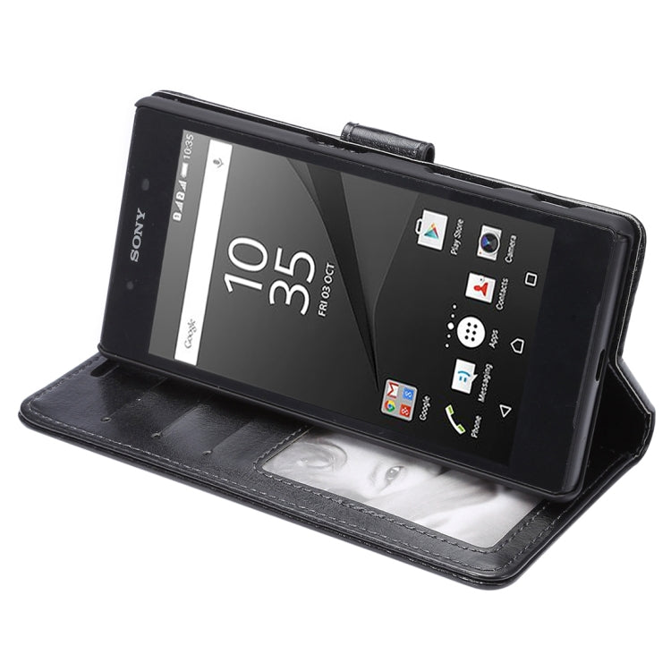 For Sony Xperia Z5 Crazy Horse Texture Horizontal Flip Leather Case with Photo Frame & Holder & Card Slots & Wallet & Lanyard