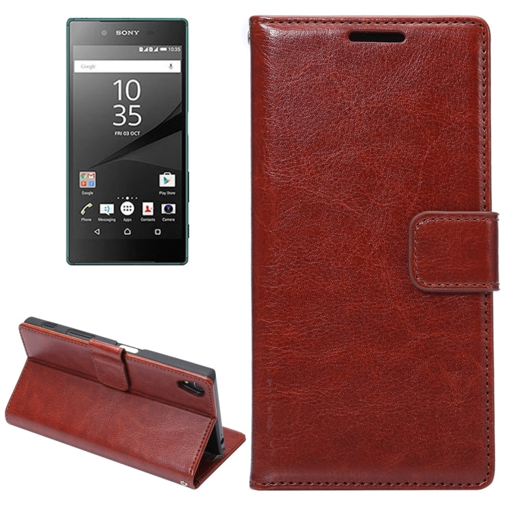 For Sony Xperia Z5 Crazy Horse Texture Horizontal Flip Leather Case with Photo Frame & Holder & Card Slots & Wallet & Lanyard