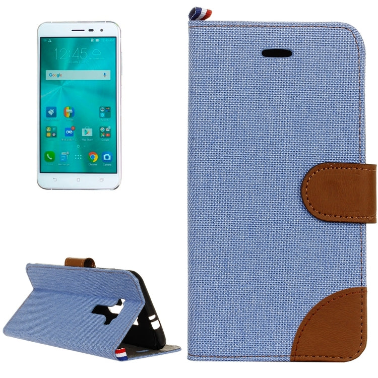 For ASUS ZenFone 3 / ZE552KL Denim Texture Horizontal Flip Leather Case with Magnetic Buckle & Holder & Card Slots