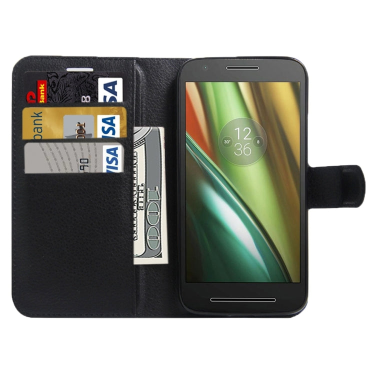 For Motorola Moto E (3rd Gen) Litchi Texture Horizontal Flip Leather Case with Magnetic Buckle & Holder & Card Slots & Wallet