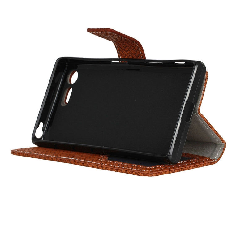For Sony Xperia X Compact Weaving Texture Horizontal Flip PU Leather Case with Magnetic Buckle & Holder & Card Slots & Wallet & Photo Frame