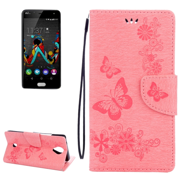 Butterflies Embossing Horizontal Flip Leather Case for Wiko U Feel, with Holder & Card Slots & Wallet & Lanyard