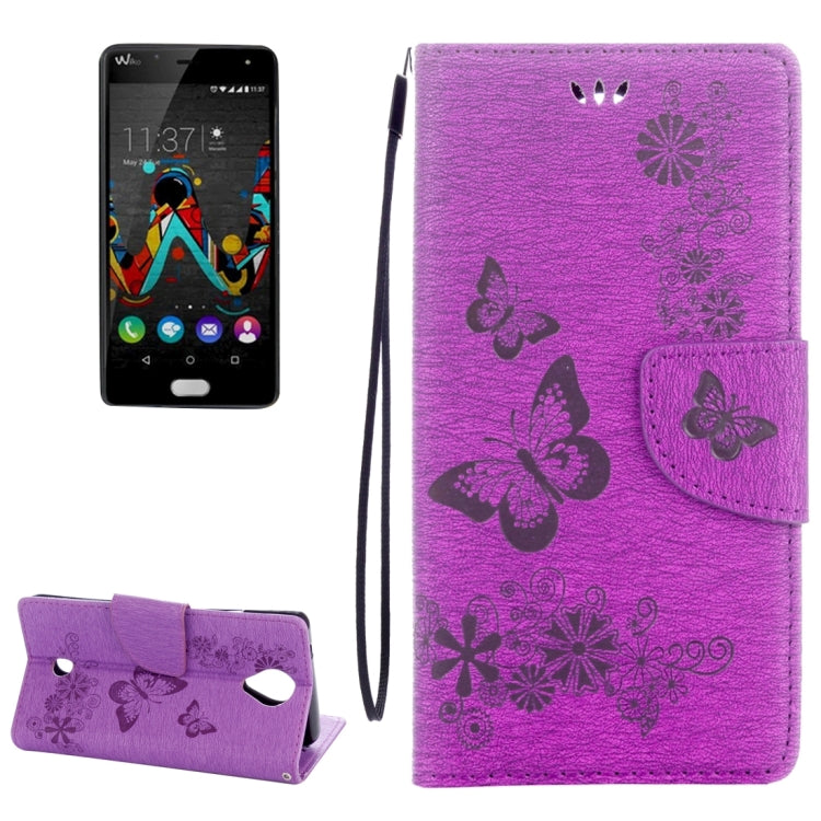 Butterflies Embossing Horizontal Flip Leather Case for Wiko U Feel, with Holder & Card Slots & Wallet & Lanyard