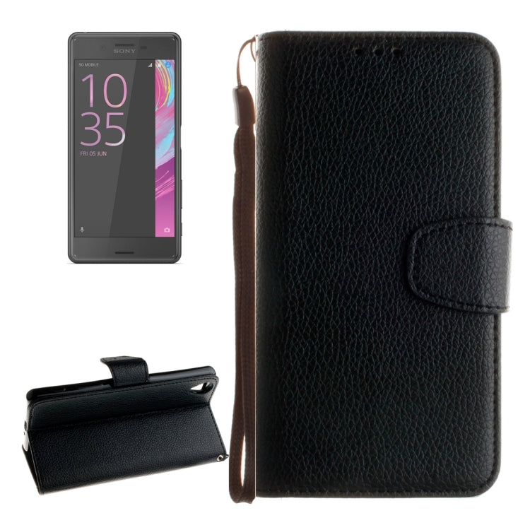 For Sony Xperia X Litchi Texture Horizontal Flip PU Leather Case with Holder & Card Slots & Wallet & Photo Frame & Lanyard