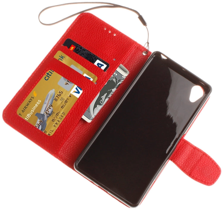 For Sony Xperia X Litchi Texture Horizontal Flip PU Leather Case with Holder & Card Slots & Wallet & Photo Frame & Lanyard