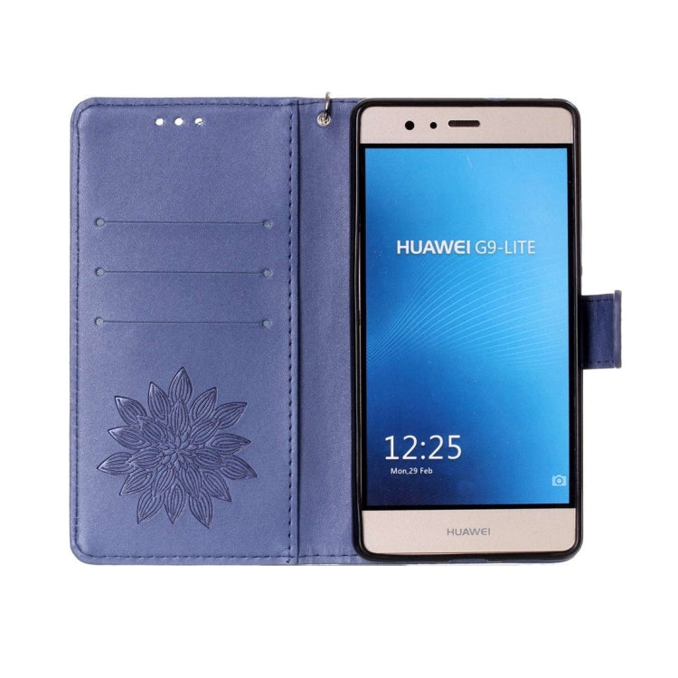 For Huawei  P9 Lite Crazy Horse Texture Half Flower Printing Horizontal Flip Leather Case with Holder & Card Slots & Wallet & Lanyard