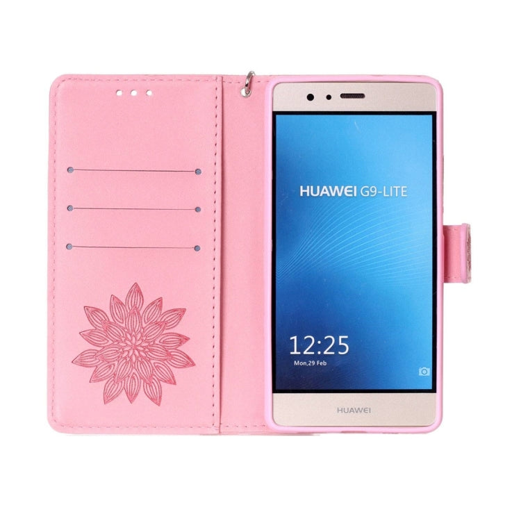 For Huawei  P9 Lite Crazy Horse Texture Half Flower Printing Horizontal Flip Leather Case with Holder & Card Slots & Wallet & Lanyard