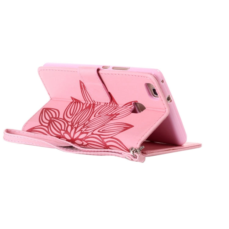 For Huawei  P9 Lite Crazy Horse Texture Half Flower Printing Horizontal Flip Leather Case with Holder & Card Slots & Wallet & Lanyard