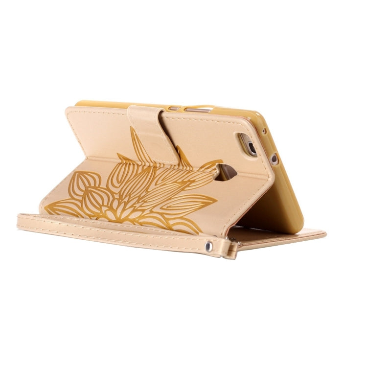 For Huawei  P9 Lite Crazy Horse Texture Half Flower Printing Horizontal Flip Leather Case with Holder & Card Slots & Wallet & Lanyard