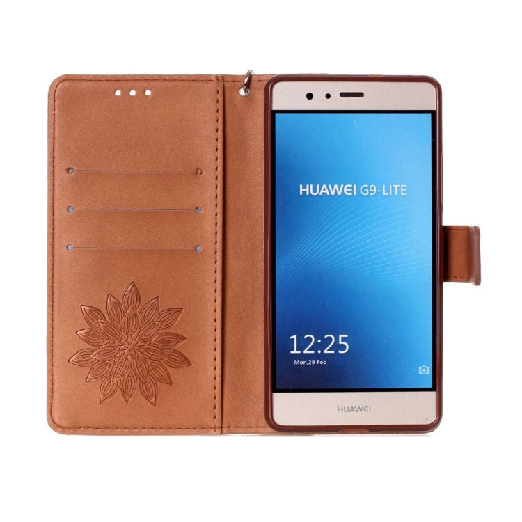 For Huawei  P9 Lite Crazy Horse Texture Half Flower Printing Horizontal Flip Leather Case with Holder & Card Slots & Wallet & Lanyard