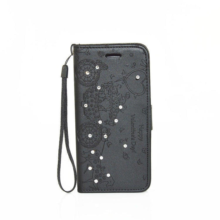 For Microsoft Lumia 550 Pressed Flower Butterfly Carriage Pattern Diamond Encrusted Horizontal Flip Leather Case with Holder & Card Slots & Wallet & Photo Frame & Lanyard