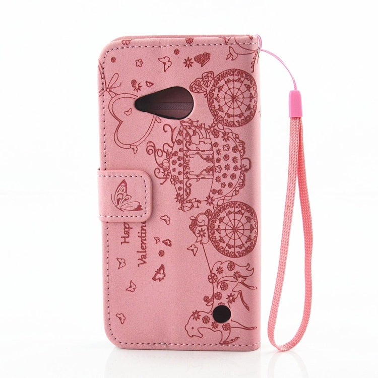 For Microsoft Lumia 550 Pressed Flower Butterfly Carriage Pattern Diamond Encrusted Horizontal Flip Leather Case with Holder & Card Slots & Wallet & Photo Frame & Lanyard