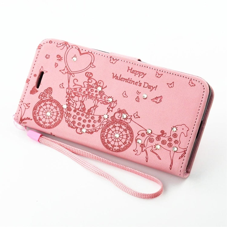 For Microsoft Lumia 550 Pressed Flower Butterfly Carriage Pattern Diamond Encrusted Horizontal Flip Leather Case with Holder & Card Slots & Wallet & Photo Frame & Lanyard