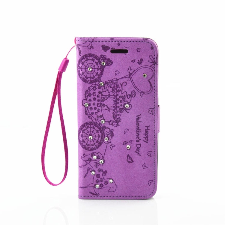 For Microsoft Lumia 550 Pressed Flower Butterfly Carriage Pattern Diamond Encrusted Horizontal Flip Leather Case with Holder & Card Slots & Wallet & Photo Frame & Lanyard
