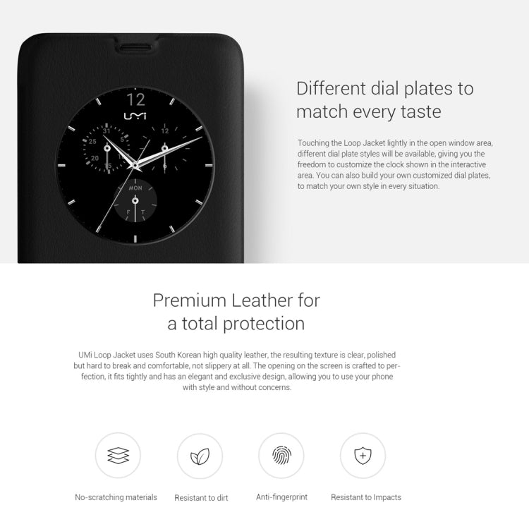 For UMI  Plus (MPH1864) Horizontal Flip Smart Cover Leather Case with Call Display ID(Black)