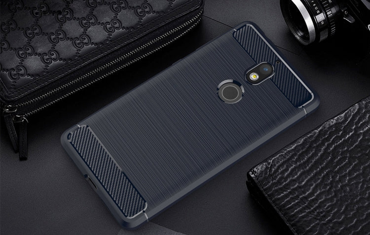 For Nokia 7 Brushed Carbon Fiber Texture TPU Shockproof Anti-slip Soft Protective Back Cover Case
