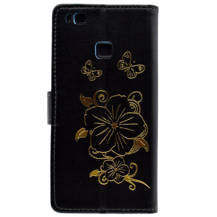 For Huawei P9 Lite Bronzing Butterfly Pattern Horizontal Flip PU Leather Case with Holder & Card Slots & Wallet