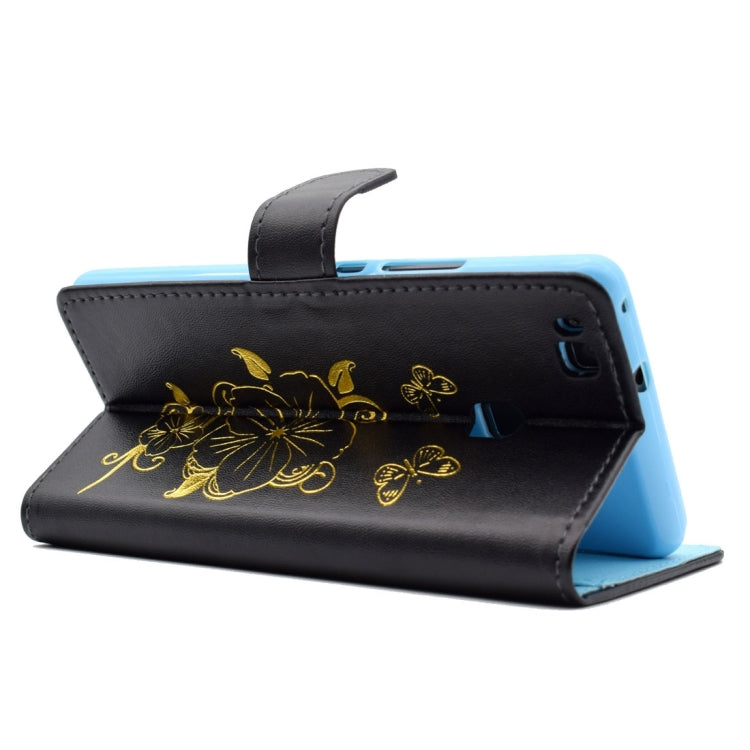 For Huawei P9 Lite Bronzing Butterfly Pattern Horizontal Flip PU Leather Case with Holder & Card Slots & Wallet