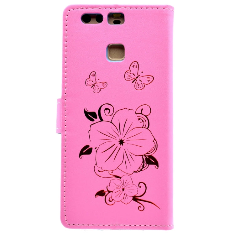 For Huawei P9 Bronzing Butterfly Pattern Horizontal Flip PU Leather Case with Holder & Card Slots & Wallet