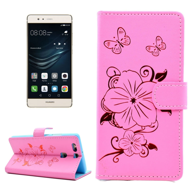 For Huawei P9 Bronzing Butterfly Pattern Horizontal Flip PU Leather Case with Holder & Card Slots & Wallet
