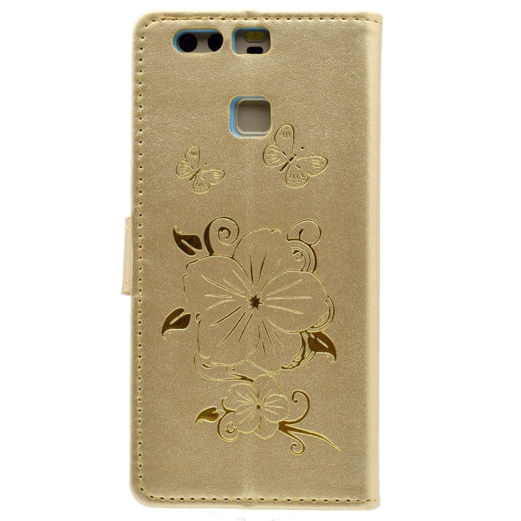 For Huawei P9 Bronzing Butterfly Pattern Horizontal Flip PU Leather Case with Holder & Card Slots & Wallet