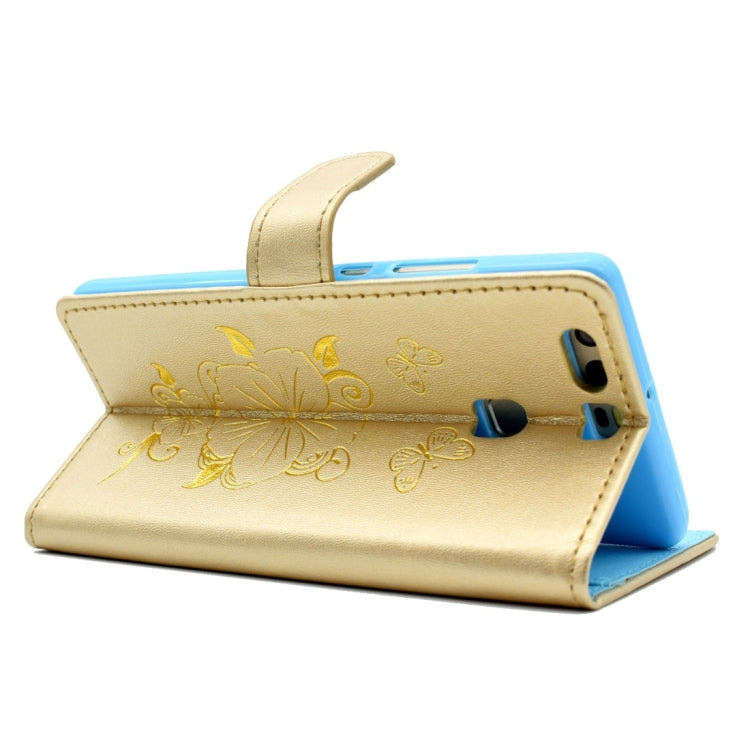 For Huawei P9 Bronzing Butterfly Pattern Horizontal Flip PU Leather Case with Holder & Card Slots & Wallet