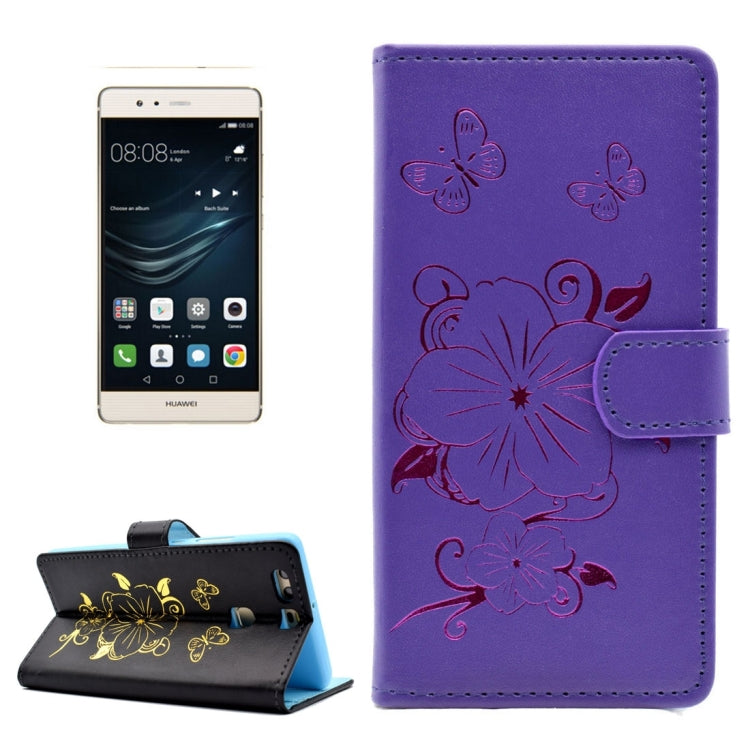 For Huawei P9 Bronzing Butterfly Pattern Horizontal Flip PU Leather Case with Holder & Card Slots & Wallet