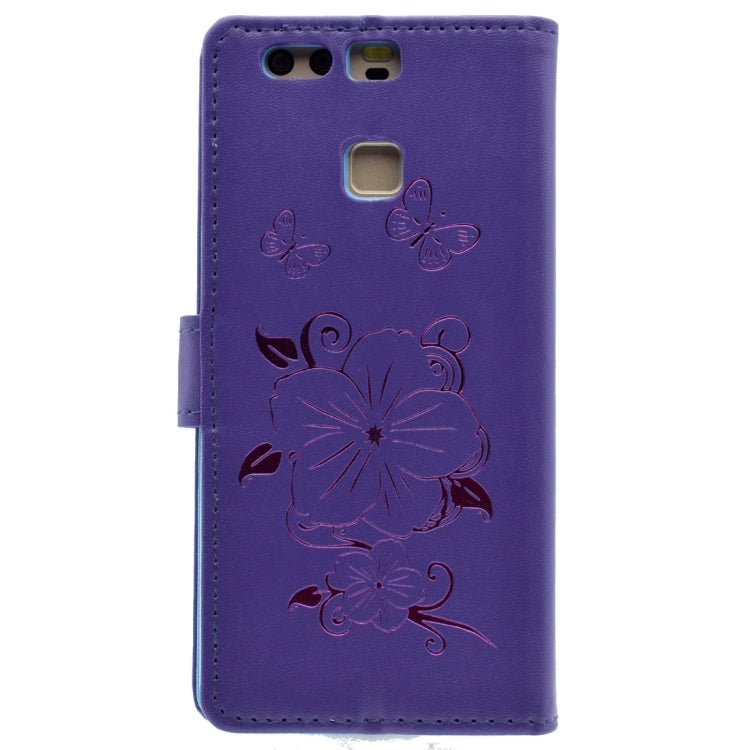 For Huawei P9 Bronzing Butterfly Pattern Horizontal Flip PU Leather Case with Holder & Card Slots & Wallet