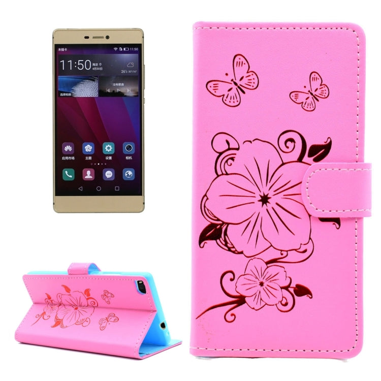 For Huawei P8 Bronzing Butterfly Pattern Horizontal Flip PU Leather Case with Holder & Card Slots & Wallet