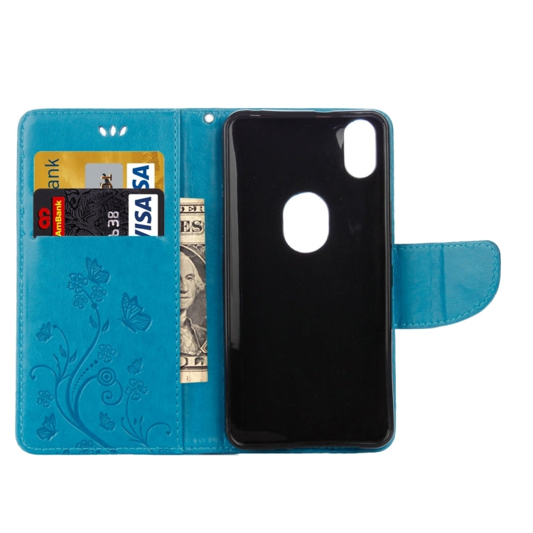 For BQ Aquaris X5 Plus Butterflies Love Flowers Embossing Horizontal Flip Leather Case with Holder & Card Slots & Wallet & Lanyard