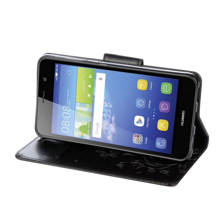 For Huawei Y6 II Butterflies LOVE for  Flowers Embossing Horizontal Flip Leather Case with Holder & Card Slots & Wallet & Lanyard