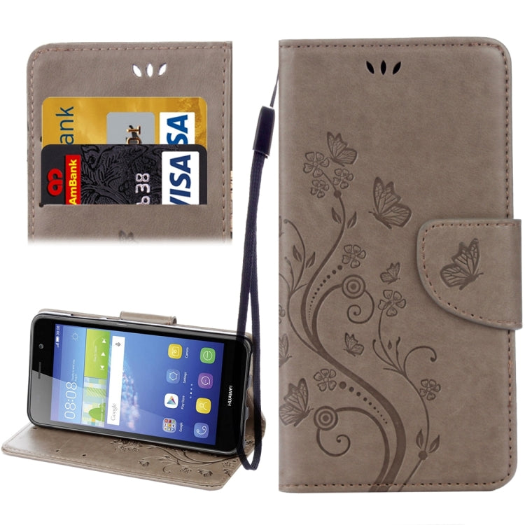 For Huawei Y6 II Butterflies LOVE for  Flowers Embossing Horizontal Flip Leather Case with Holder & Card Slots & Wallet & Lanyard
