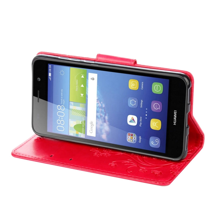 For Huawei Y6 II Butterflies LOVE for  Flowers Embossing Horizontal Flip Leather Case with Holder & Card Slots & Wallet & Lanyard