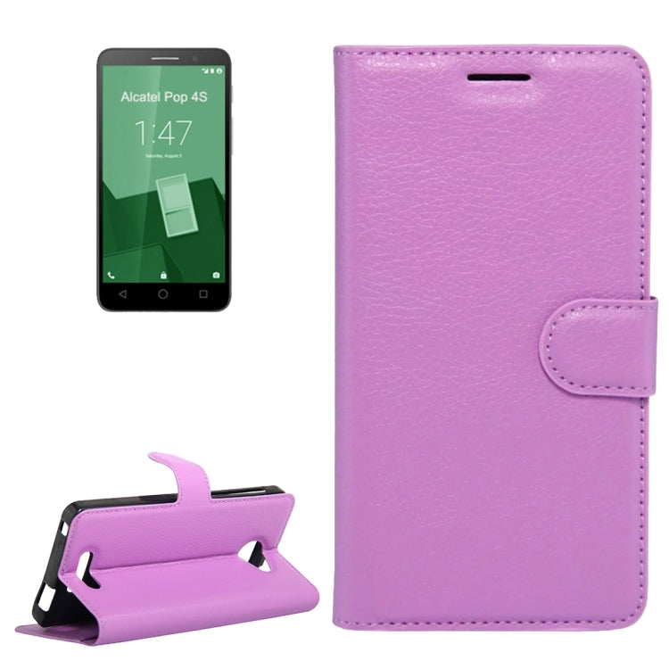 Litchi Texture Horizontal Flip Genuine Leather Case with Holder & Card Slots & Wallet for Alcatel POP 4S