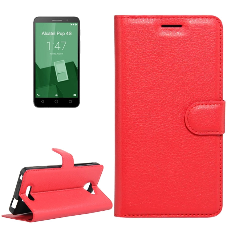 Litchi Texture Horizontal Flip Genuine Leather Case with Holder & Card Slots & Wallet for Alcatel POP 4S