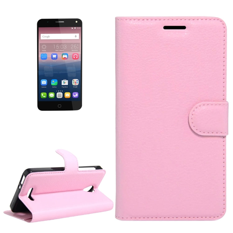Litchi Texture Horizontal Flip Genuine Leather Case with Holder & Card Slots & Wallet for Alcatel POP 4