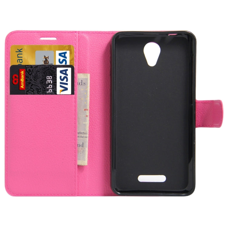 Litchi Texture Horizontal Flip Genuine Leather Case with Holder & Card Slots & Wallet for Alcatel POP 4