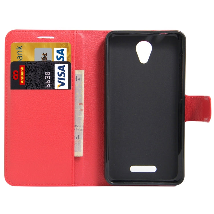 Litchi Texture Horizontal Flip Genuine Leather Case with Holder & Card Slots & Wallet for Alcatel POP 4