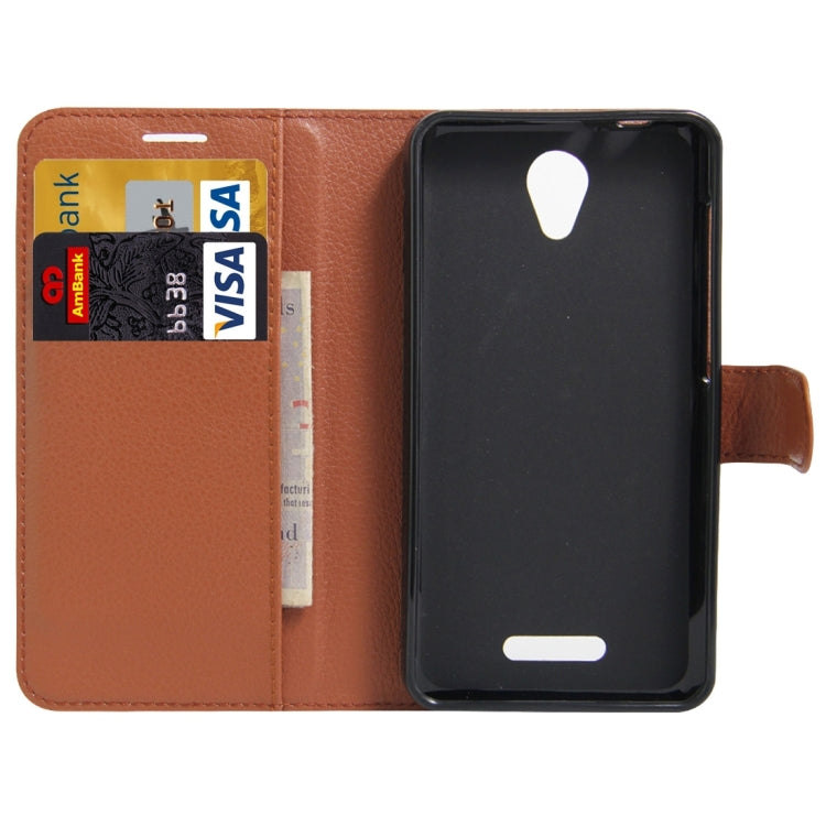 Litchi Texture Horizontal Flip Genuine Leather Case with Holder & Card Slots & Wallet for Alcatel POP 4