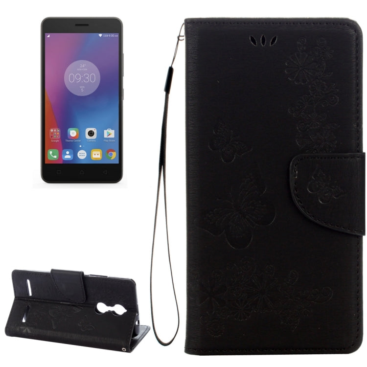 For Lenovo  K6 5.0 inch Butterflies Embossing Horizontal Flip Leather Case with Holder & Card Slots & Wallet & Lanyard